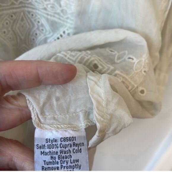 JOHNNY WAS Embroidered Blouse Tunic Cupra Rayon Pocket Long Cream - Picture 7 of 10